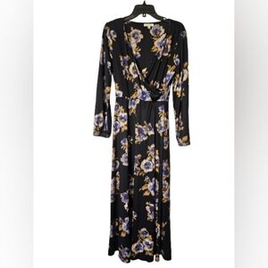 Nine Britton Floral Long Sleeve Maxi Polyester and Spandex Dress Women's Medium